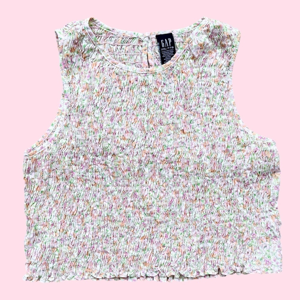 Mini Floral Vtg Y2K Gap Wide Strap Cotton Smocked Tank Top Youth (XXL)